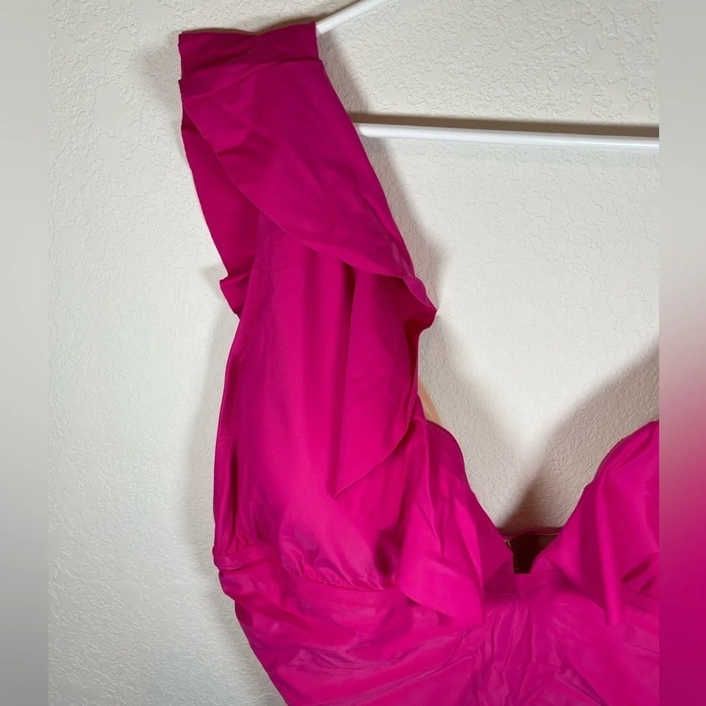 J.Crew Vibrant Pink Ruffled Swimsuit plus size 24